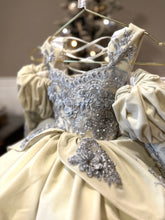 Load image into Gallery viewer, Holiday Short Gown - Silver Lace - Sizes 12-18m - 5y Royal Blue, Black or Off White Velvet