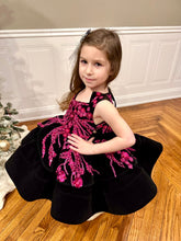 Load image into Gallery viewer, Holiday Short Gown - Silver Lace - Sizes 12-18m - 5y Royal Blue, Black or Off White Velvet