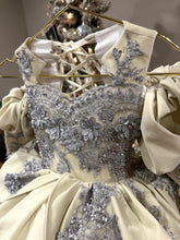 Load image into Gallery viewer, Holiday Short Gown - Silver Lace - Sizes 12-18m - 5y Royal Blue, Black or Off White Velvet