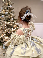 Load image into Gallery viewer, Holiday Short Gown - Silver Lace - Sizes 12-18m - 5y Royal Blue, Black or Off White Velvet