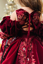 Load image into Gallery viewer, Sugarplum Velvet Gown - Long Version - Red Lace - Sizes 12-18m - 5y Red, Burgundy or Green Velvet