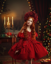 Load image into Gallery viewer, Sugarplum Velvet Gown
- Short Version - Red Lace - Sizes 6y-10/11y Red, Burgundy, Royal Blue or Green Velvet