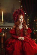 Load image into Gallery viewer, Sugarplum Velvet Gown
- Short Version - Red Lace - Sizes 11/12-15/16y Red, Burgundy, Royal Blue or Green Velvet