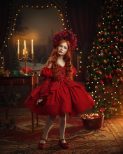 Load image into Gallery viewer, Sugarplum Velvet Gown
- Short Version - Red Lace - Sizes 11/12-15/16y Red, Burgundy, Royal Blue or Green Velvet