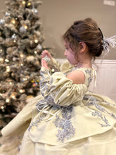 Load image into Gallery viewer, Holiday Short Gown - Silver Lace - Sizes 12-18m - 5y Royal Blue, Black or Off White Velvet