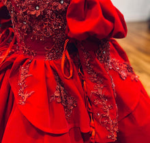 Load image into Gallery viewer, Sugarplum Red Gown Short Version - Red Lace - Sizes 12-18m - 5y