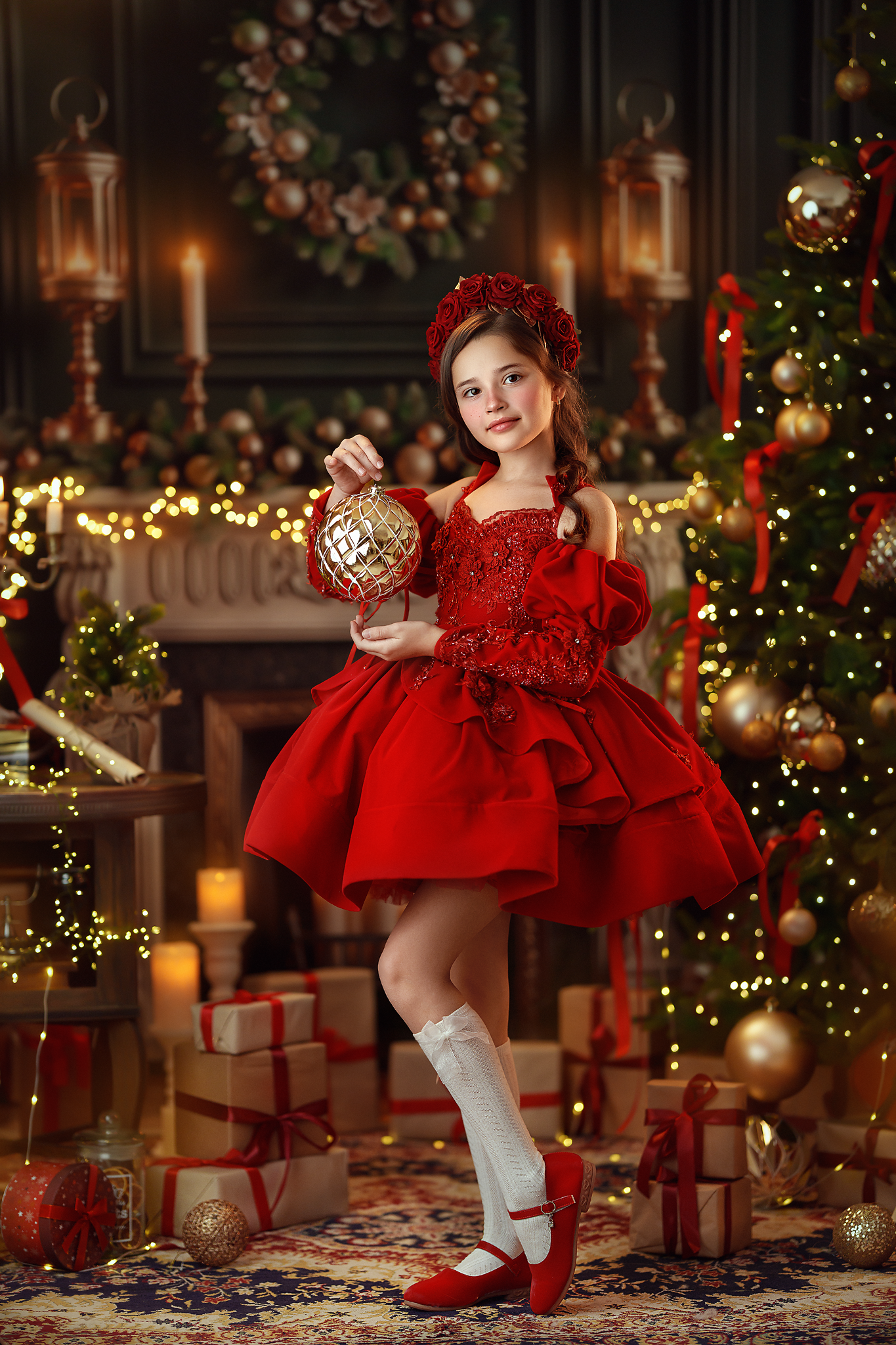 Sugarplum Velvet Gown - Short Version - Red Lace