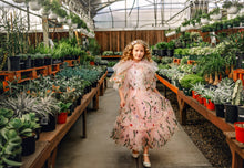 Load image into Gallery viewer, Le Jardin des Papillons Full Embroidery (chest and skirt with plain tulle sleeves) Lavender or Pink (or custom color) Maxi Tulle Dress