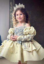 Load image into Gallery viewer, Holiday Short Gown - Silver Lace - Sizes 12-18m - 5y Royal Blue, Black or Off White Velvet

