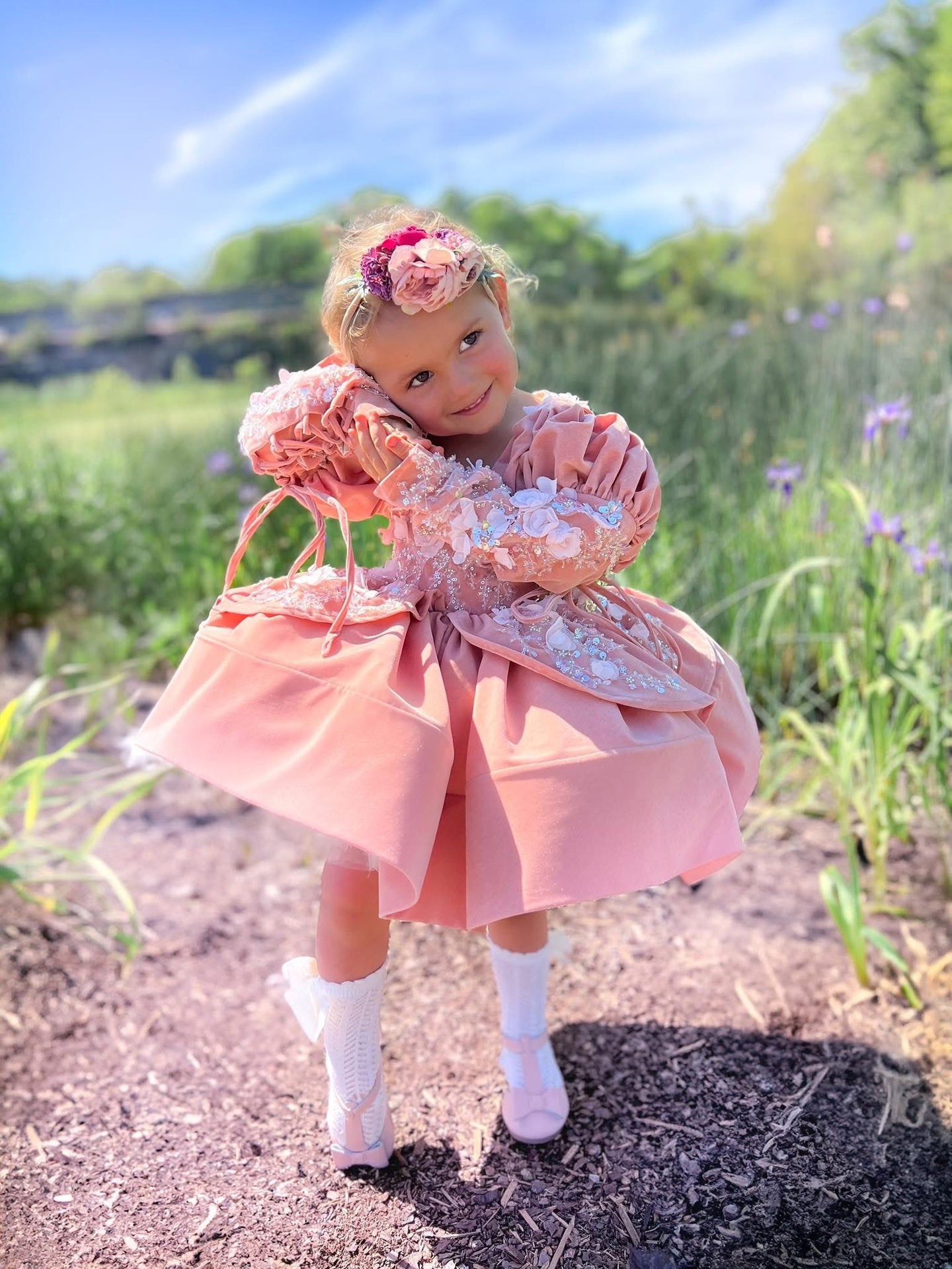 Holiday Gown - Short Version - Silver Lace - Sizes 6y-10/11y Off White, Royal Blue or Black
