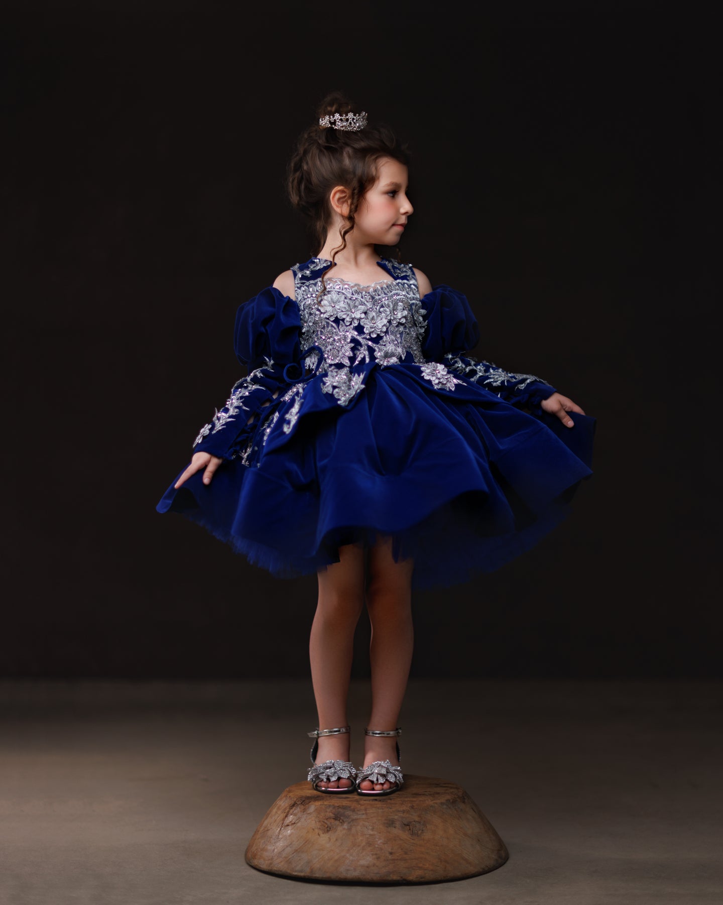 Royal Twiglight - Silver Lace - Sizes 12-18m - 5y Royal Blue, Black or Off White Velvet