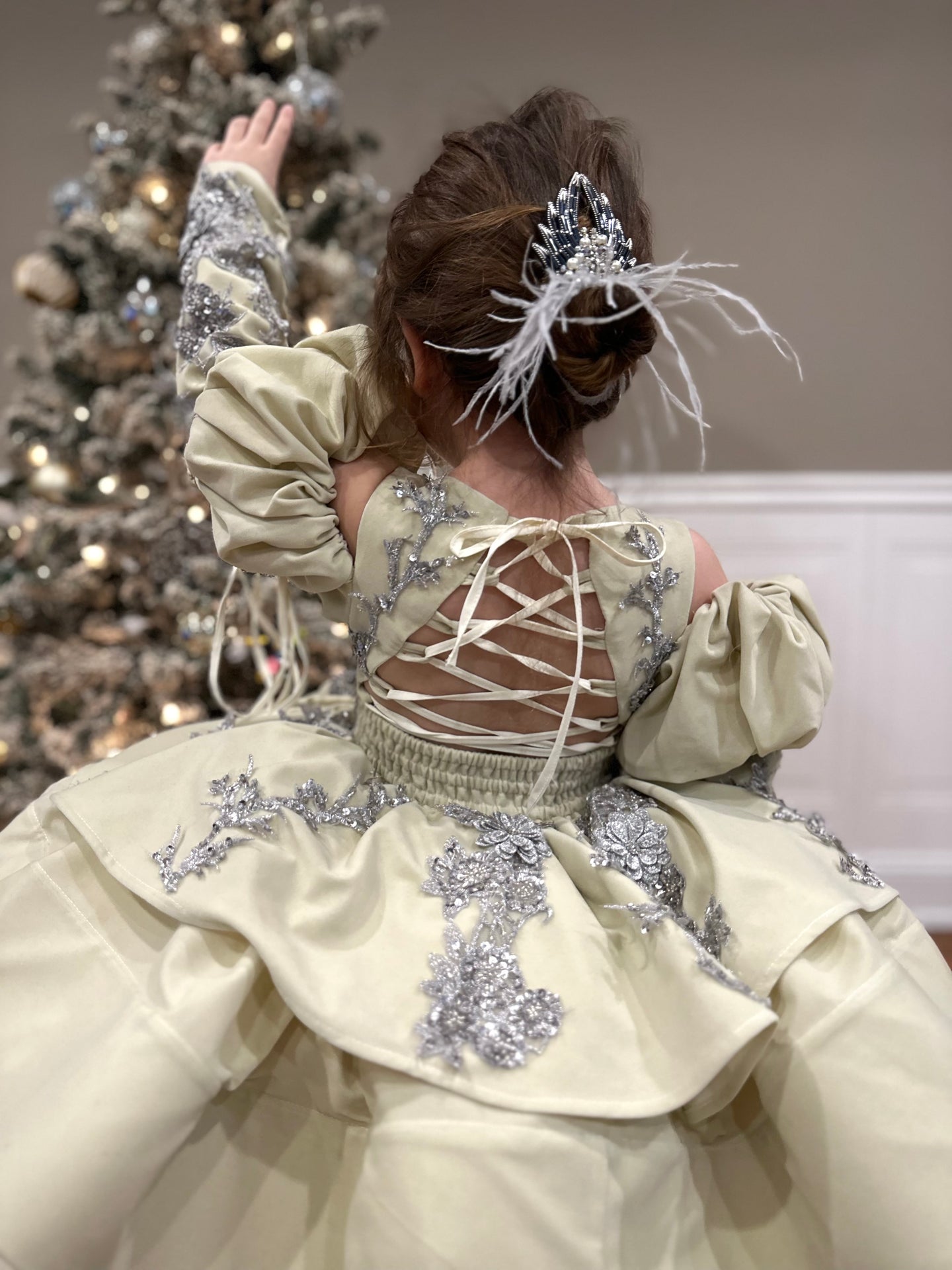 Holiday Short Gown - Silver Lace - Sizes 12-18m - 5y Royal Blue, Black or Off White Velvet