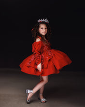 Load image into Gallery viewer, Sugarplum Velvet Gown
 - Short Version - Red Lace - Sizes 11/12-15/16y Red, Burgundy, Royal Blue or Green Velvet
