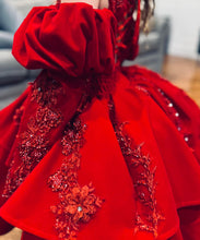 Load image into Gallery viewer, Christmas Short Gown - Red Lace - Sizes 6y-10/11y Red, Burgundy, Royal Blue or Green Velvet (Copy)
