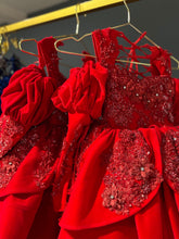 Load image into Gallery viewer, Sugarplum Velvet Gown
 - Short Version - Red Lace - Sizes 11/12-15/16y Red, Burgundy, Royal Blue or Green Velvet

